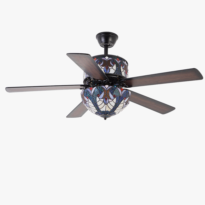 Tiffany Stained Glass Dome Ceiling Fan Light with 5 Downrods for Living Room