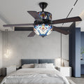 Tiffany Stained Glass Dome Ceiling Fan Light with 5 Downrods for Living Room