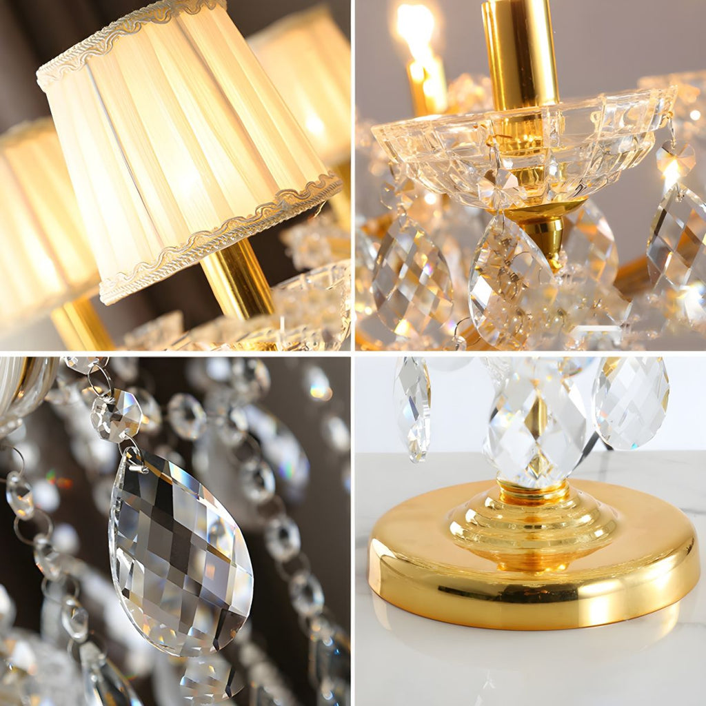 Traditional Pleated Fabric Shade Crystal Candelabra 7-Light Floor Lamp for Home Office