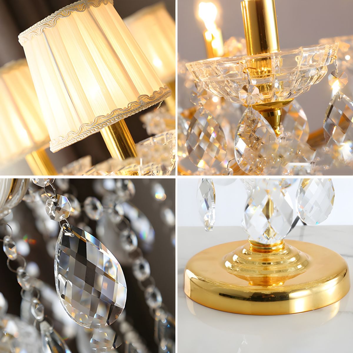 Traditional Pleated Fabric Shade Crystal Candelabra 7-Light Floor Lamp for Home Office