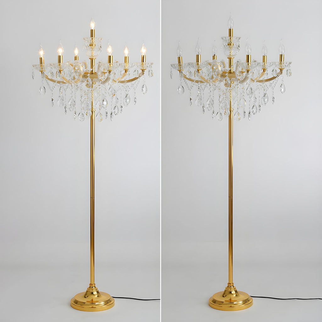 Traditional Pleated Fabric Shade Crystal Candelabra 7-Light Floor Lamp for Home Office