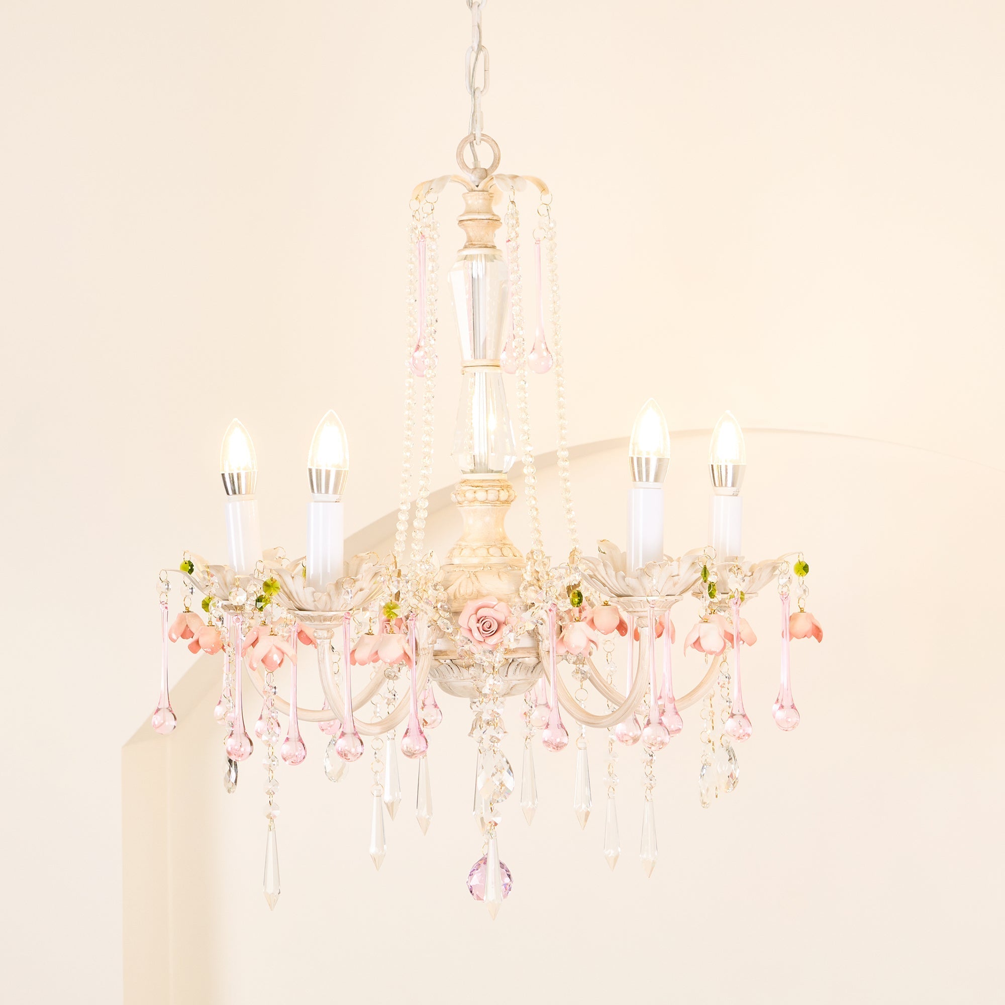Traditional French Rose Crystal Candelabra 5-Light Chandelier for Living Room