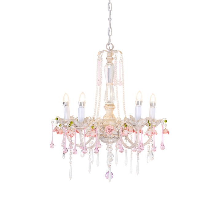 Traditional French Rose Crystal Candelabra 5-Light Chandelier for Living Room