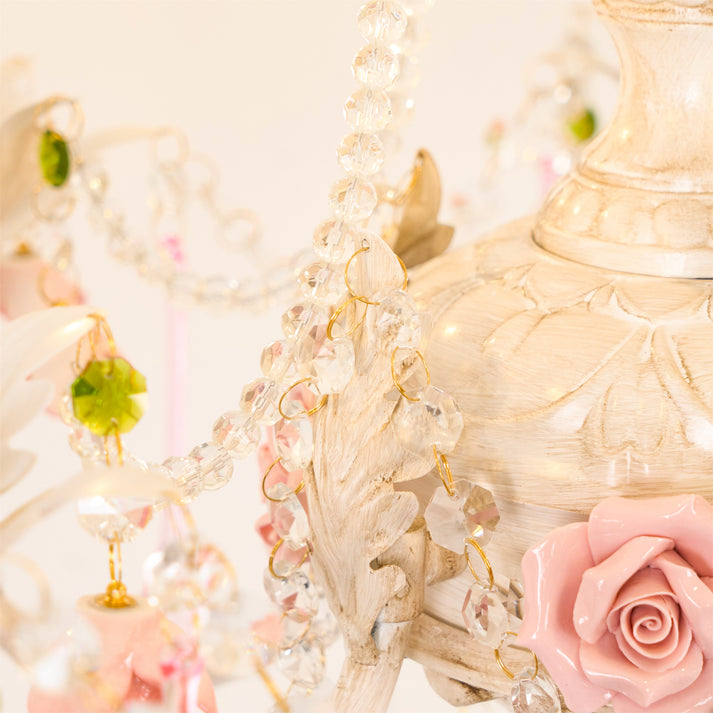 Traditional French Rose Crystal Candelabra 5-Light Chandelier for Living Room