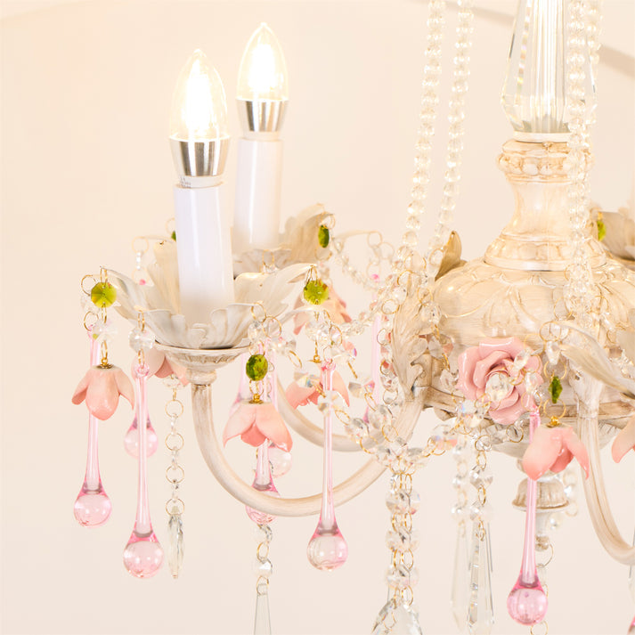 Traditional French Rose Crystal Candelabra 5-Light Chandelier for Living Room