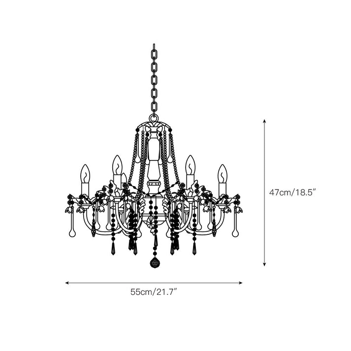 Traditional French Rose Crystal Candelabra 5-Light Chandelier for Living Room