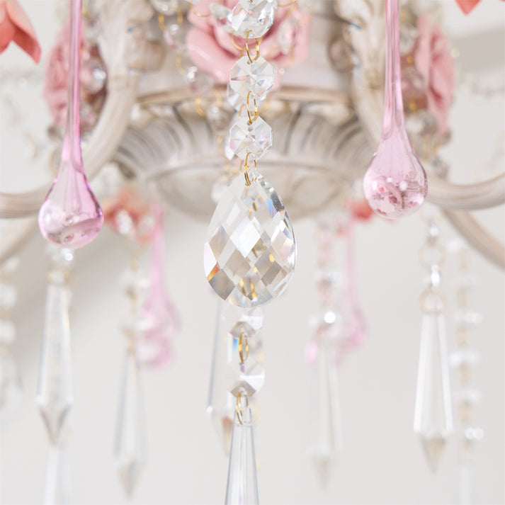 Traditional French Rose Crystal Candelabra 5-Light Chandelier for Living Room
