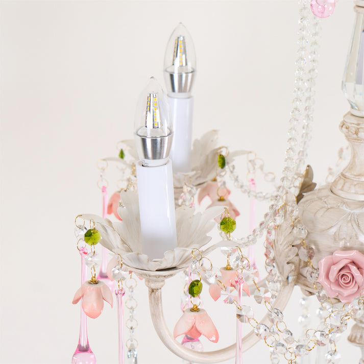 Traditional French Rose Crystal Candelabra 5-Light Chandelier for Living Room