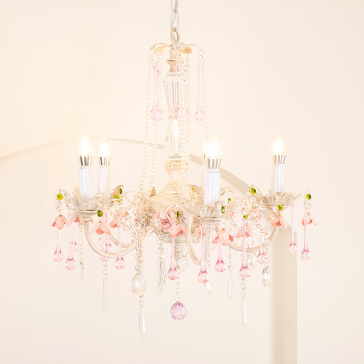 Traditional French Rose Crystal Candelabra 5-Light Chandelier for Living Room