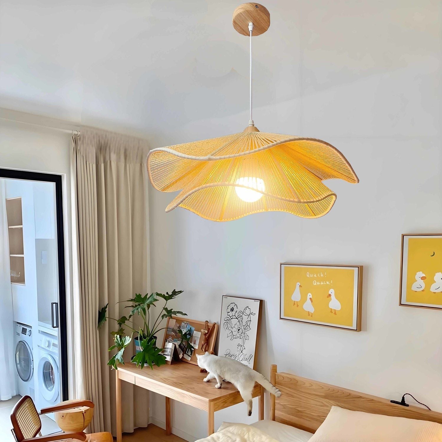Vintage Corrugated Hemp Rope Pendant Light - 1-Light for Dining Room