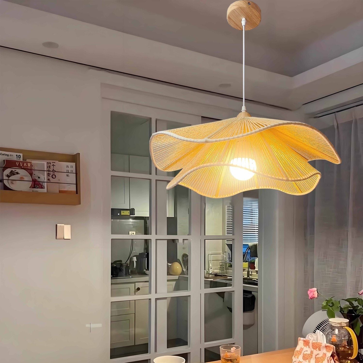 Vintage Corrugated Hemp Rope Pendant Light - 1-Light for Dining Room