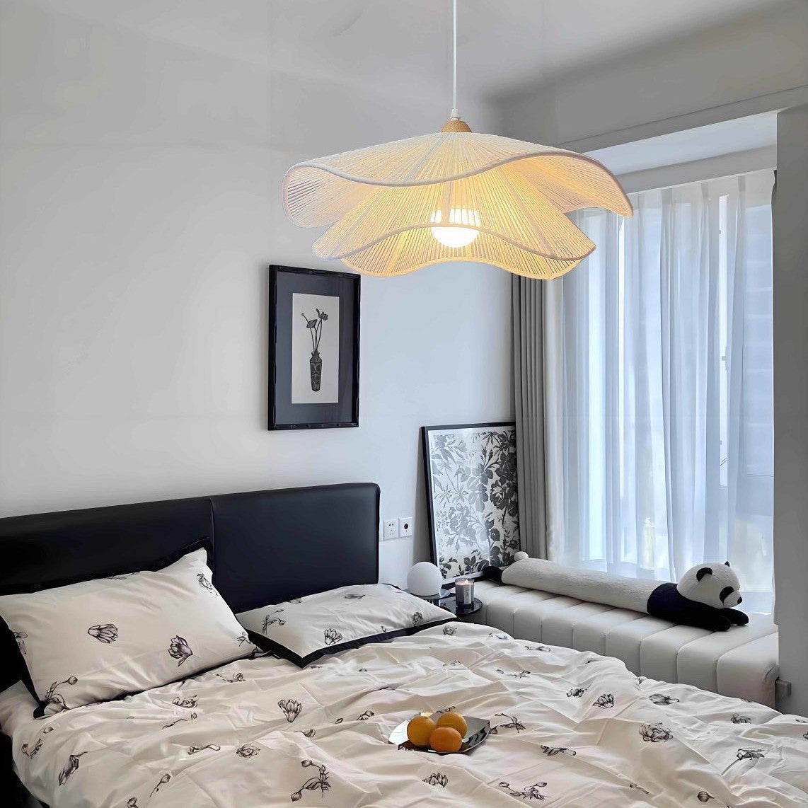 Vintage Corrugated Hemp Rope Pendant Light - 1-Light for Dining Room