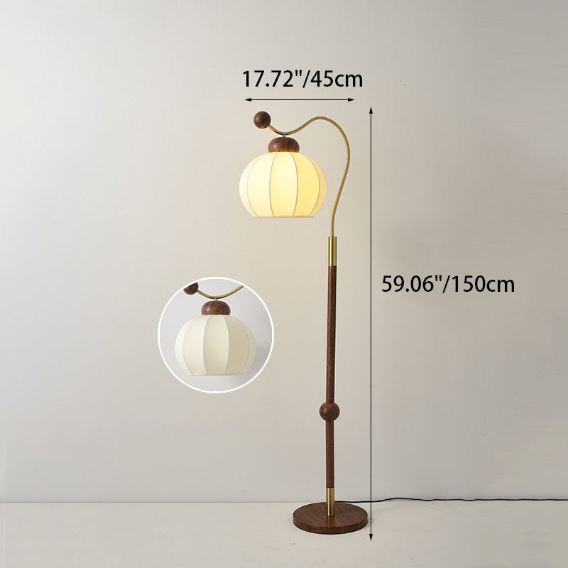 Vintage Fabric Lantern Shade Arc Iron Rod Floor Lamp for Study, 1-Light Design