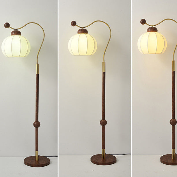 Vintage Fabric Lantern Shade Arc Iron Rod Floor Lamp for Study, 1-Light Design