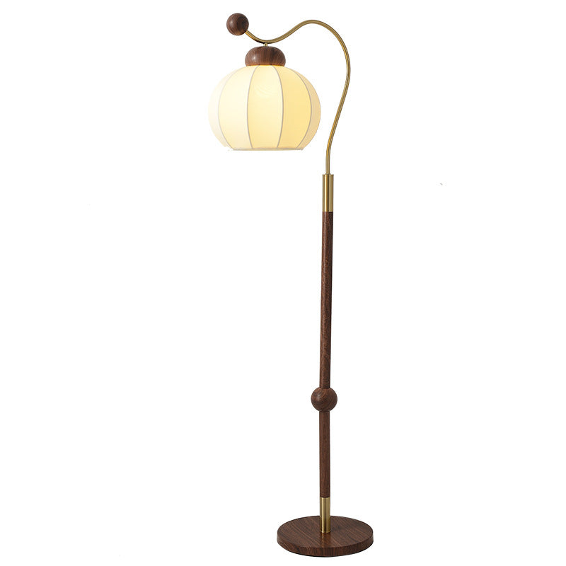 Vintage Fabric Lantern Shade Arc Iron Rod Floor Lamp for Study, 1-Light Design