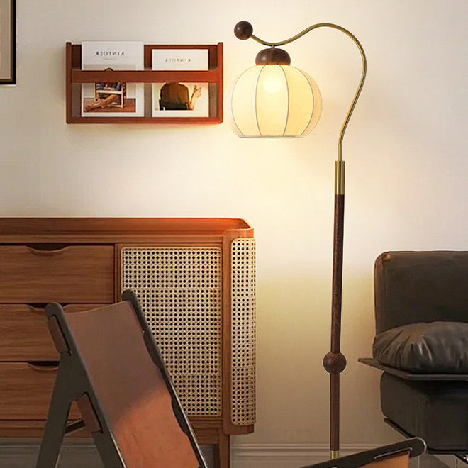Vintage Fabric Lantern Shade Arc Iron Rod Floor Lamp for Study, 1-Light Design