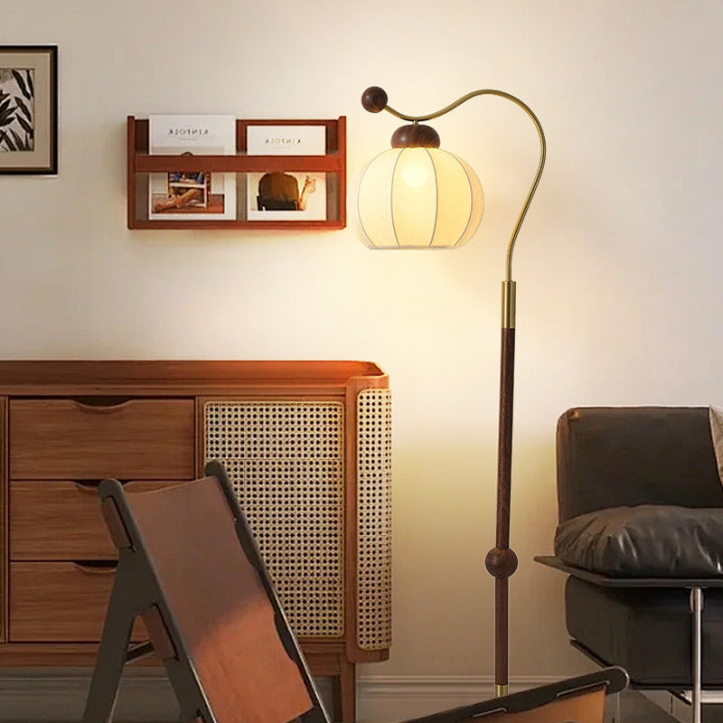 Vintage Fabric Lantern Shade Arc Iron Rod Floor Lamp for Study, 1-Light Design