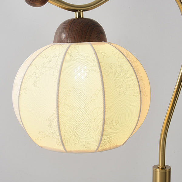 Vintage Fabric Lantern Shade Arc Iron Rod Floor Lamp for Study, 1-Light Design