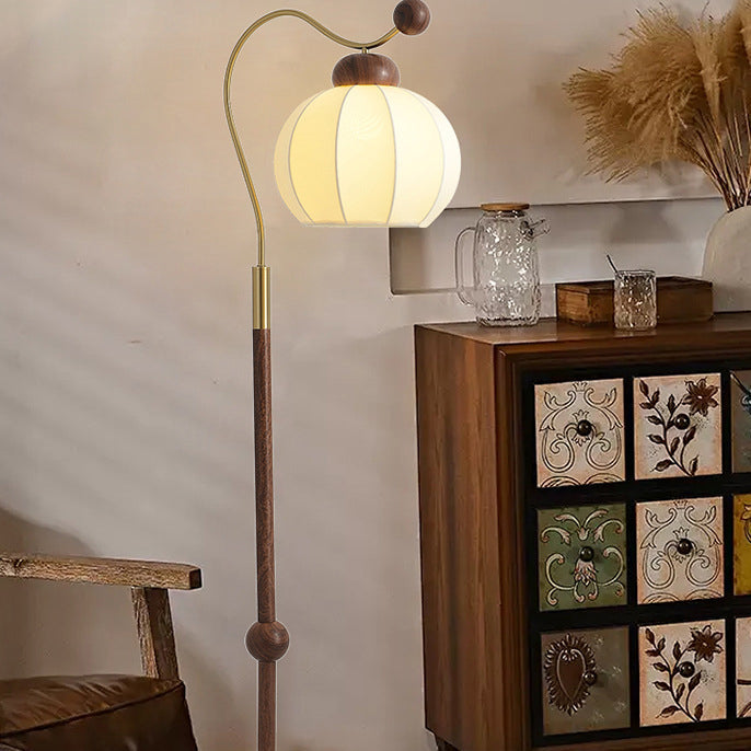 Vintage Fabric Lantern Shade Arc Iron Rod Floor Lamp for Study, 1-Light Design