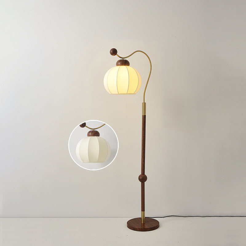 Vintage Fabric Lantern Shade Arc Iron Rod Floor Lamp for Study, 1-Light Design