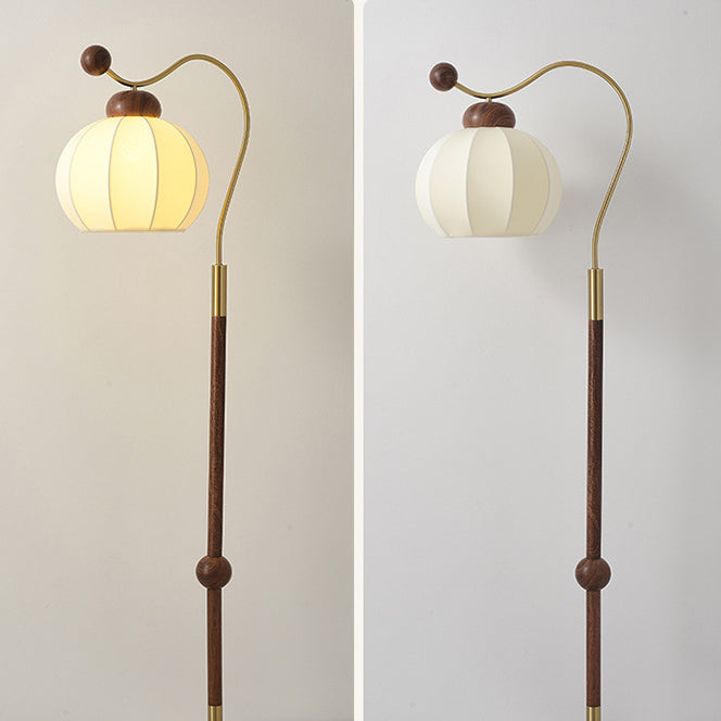 Vintage Fabric Lantern Shade Arc Iron Rod Floor Lamp for Study, 1-Light Design