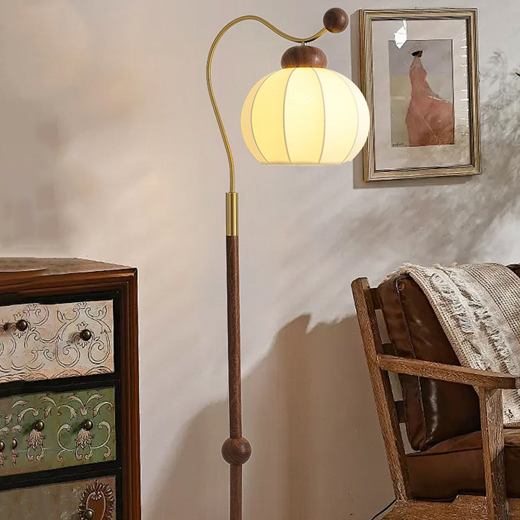 Vintage Fabric Lantern Shade Arc Iron Rod Floor Lamp for Study, 1-Light Design