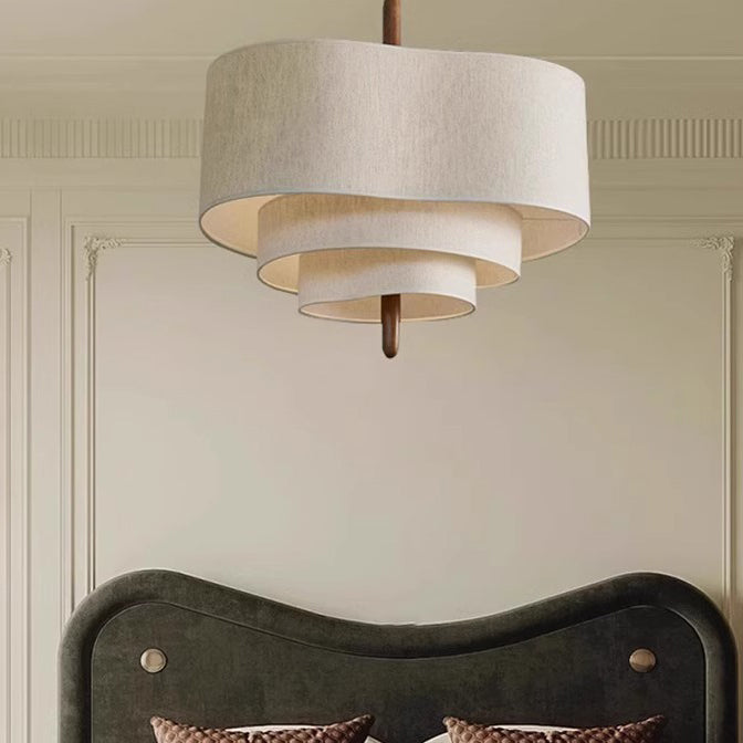 Traditional French 3-Light Pendant Light - Solid Wood & Corrugated Fabric Shade for Living Room