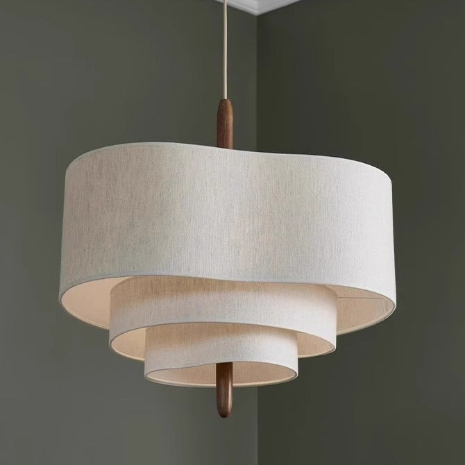 Traditional French 3-Light Pendant Light - Solid Wood & Corrugated Fabric Shade for Living Room