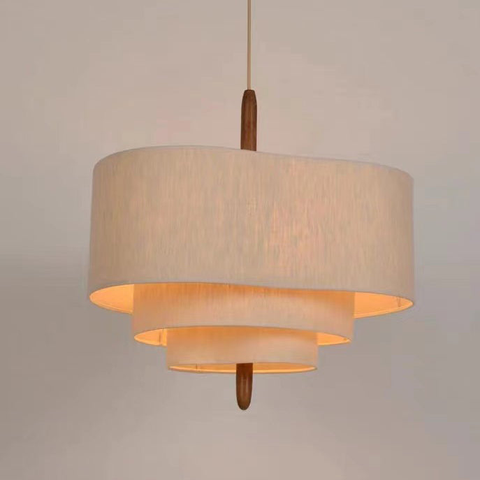 Traditional French 3-Light Pendant Light - Solid Wood & Corrugated Fabric Shade for Living Room