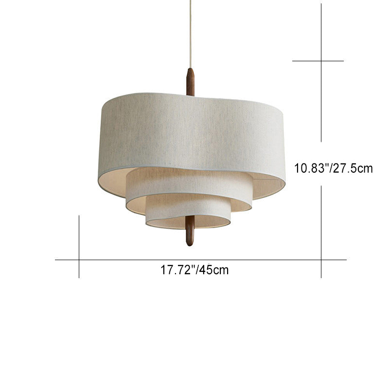 Traditional French 3-Light Pendant Light - Solid Wood & Corrugated Fabric Shade for Living Room