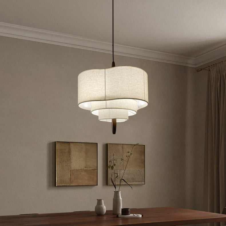 Traditional French 3-Light Pendant Light - Solid Wood & Corrugated Fabric Shade for Living Room