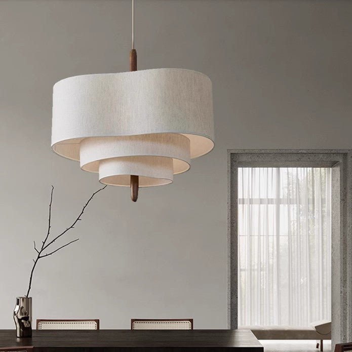 Traditional French 3-Light Pendant Light - Solid Wood & Corrugated Fabric Shade for Living Room