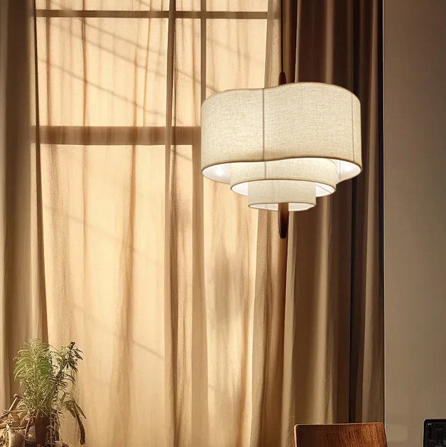 Traditional French 3-Light Pendant Light - Solid Wood & Corrugated Fabric Shade for Living Room