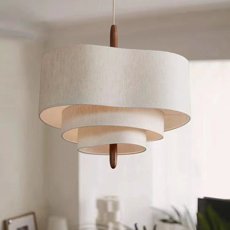 Traditional French 3-Light Pendant Light - Solid Wood & Corrugated Fabric Shade for Living Room