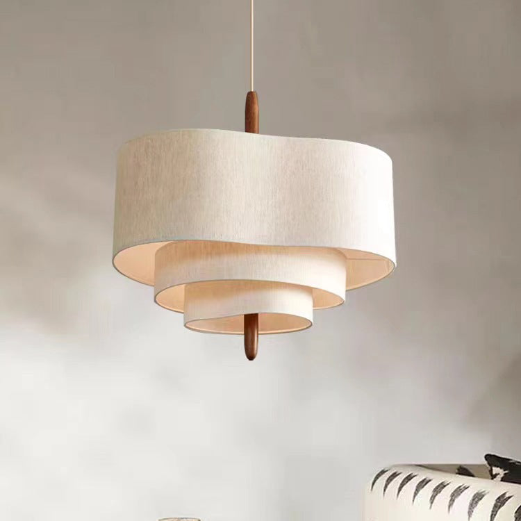 Traditional French 3-Light Pendant Light - Solid Wood & Corrugated Fabric Shade for Living Room