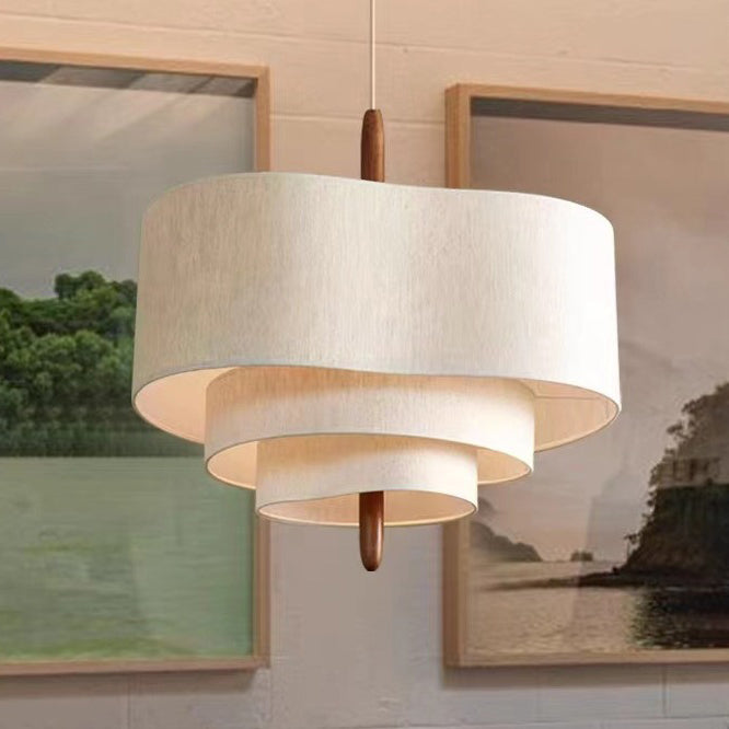Traditional French 3-Light Pendant Light - Solid Wood & Corrugated Fabric Shade for Living Room
