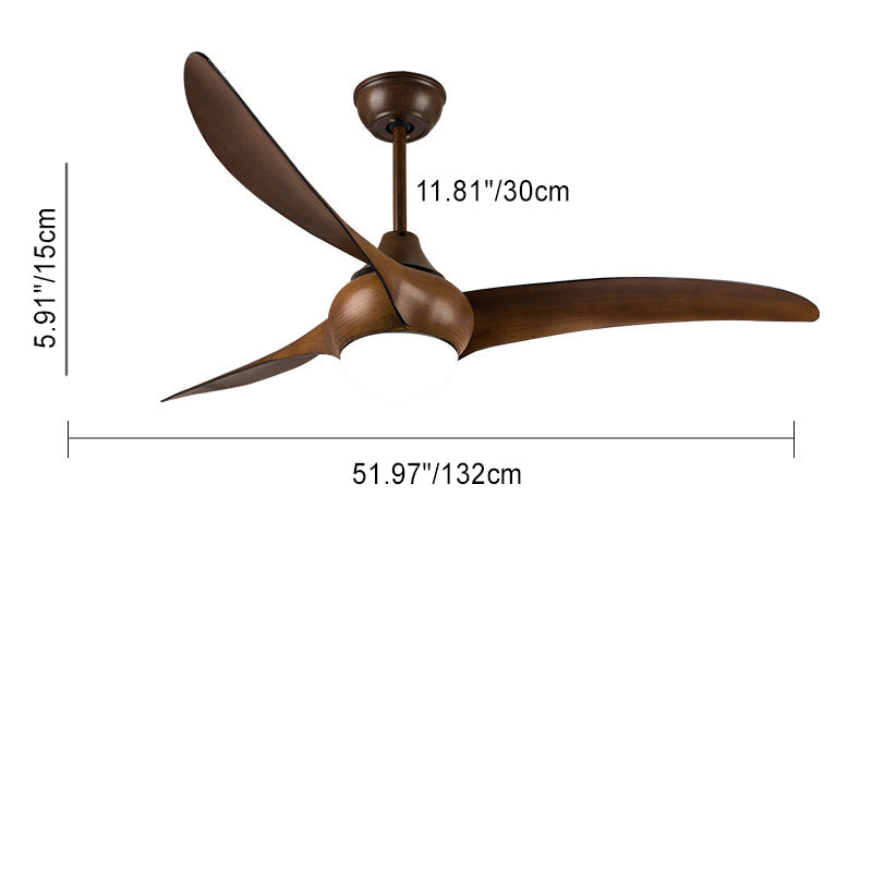 Contemporary Retro LED Ceiling Fan with Acrylic Shade and Downrods for Living Room