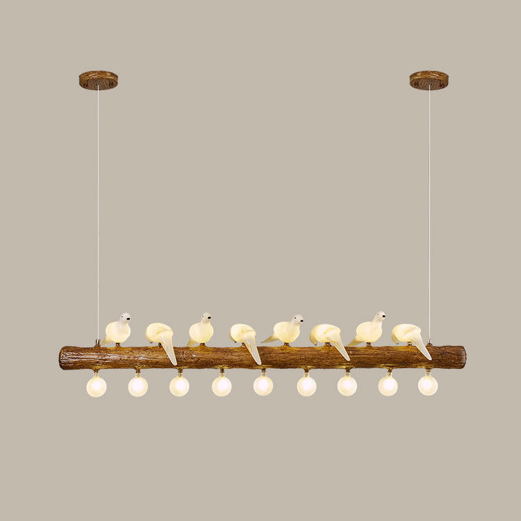 Vintage Resin Imitation Branch Bird Chandelier - 3/5/8/6/11/17-Light Island Light for Living Room