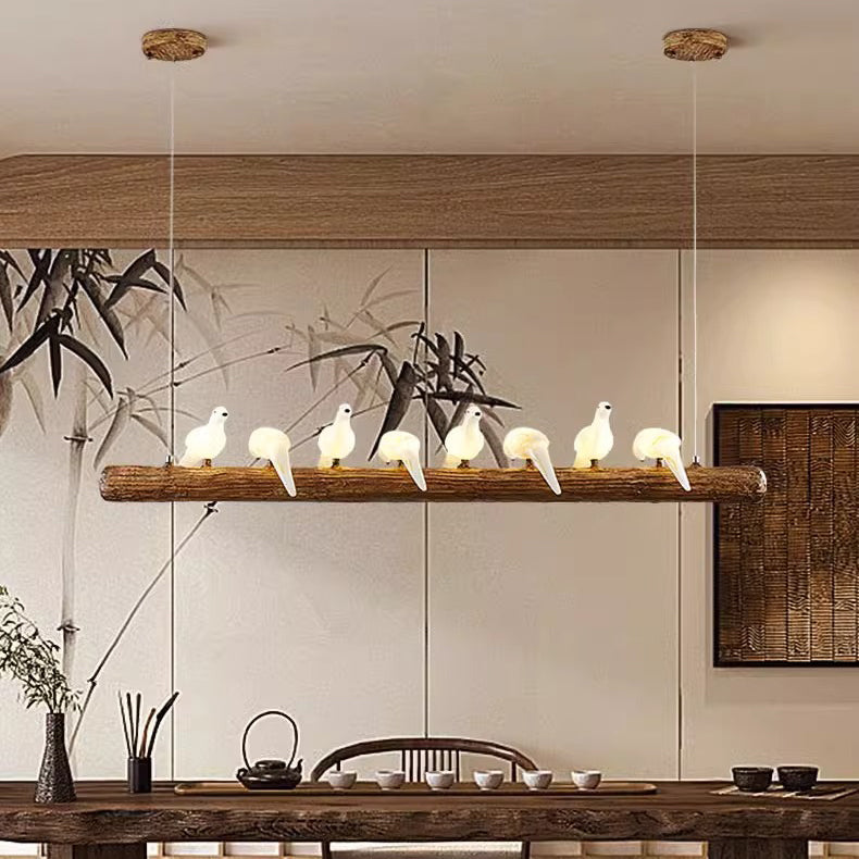 Vintage Resin Imitation Branch Bird Chandelier - 3/5/8/6/11/17-Light Island Light for Living Room