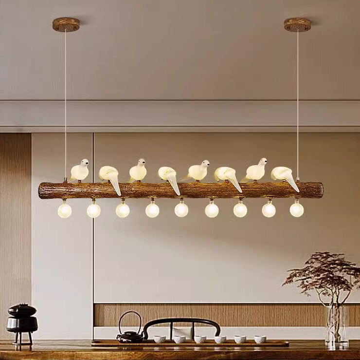 Vintage Resin Imitation Branch Bird Chandelier - 3/5/8/6/11/17-Light Island Light for Living Room