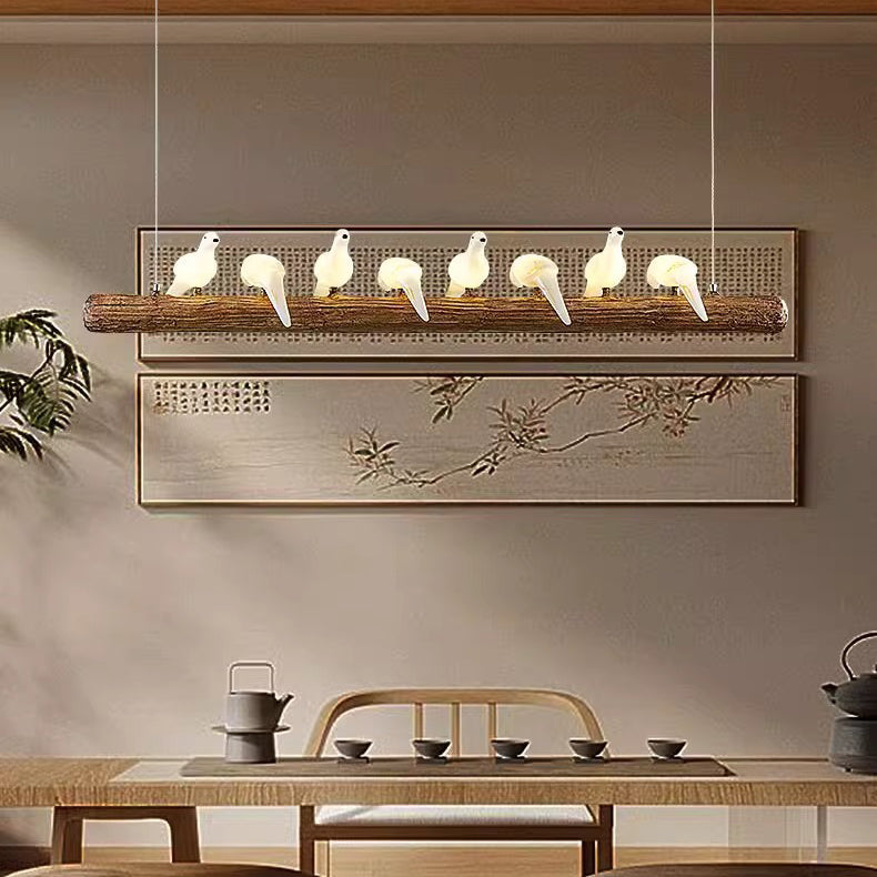 Vintage Resin Imitation Branch Bird Chandelier - 3/5/8/6/11/17-Light Island Light for Living Room