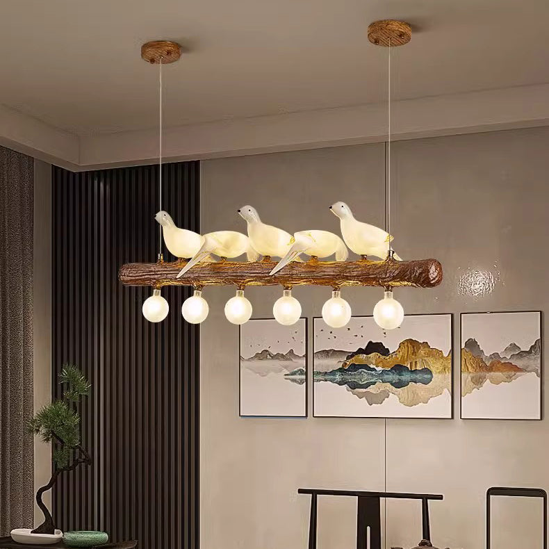 Vintage Resin Imitation Branch Bird Chandelier - 3/5/8/6/11/17-Light Island Light for Living Room