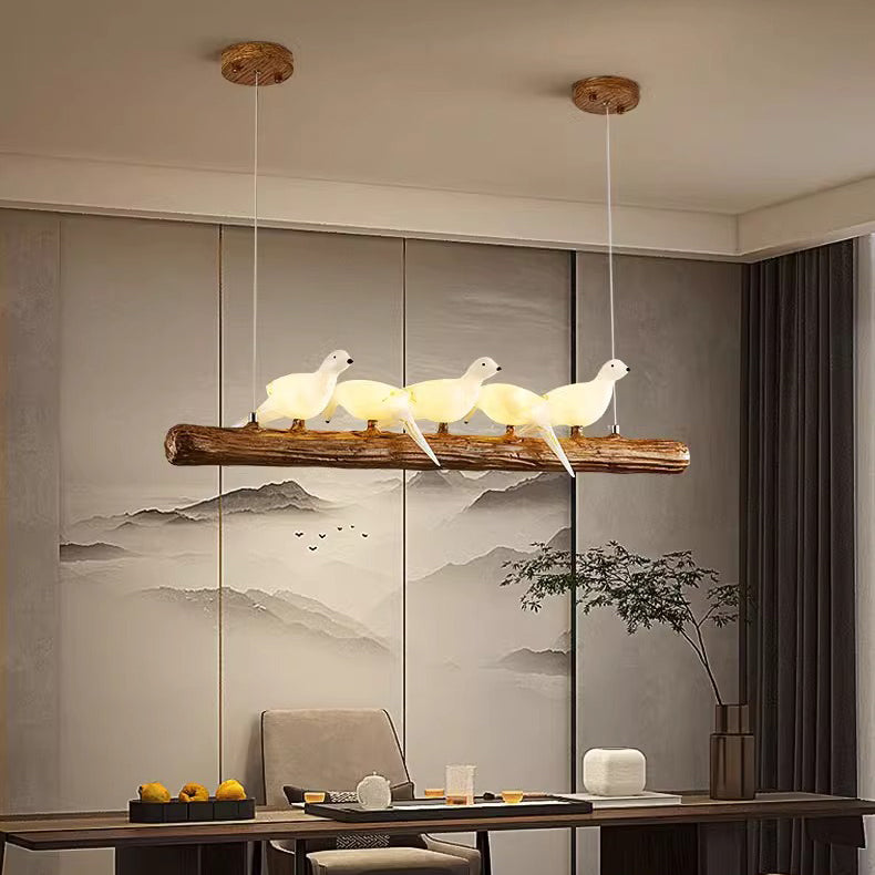 Vintage Resin Imitation Branch Bird Chandelier - 3/5/8/6/11/17-Light Island Light for Living Room