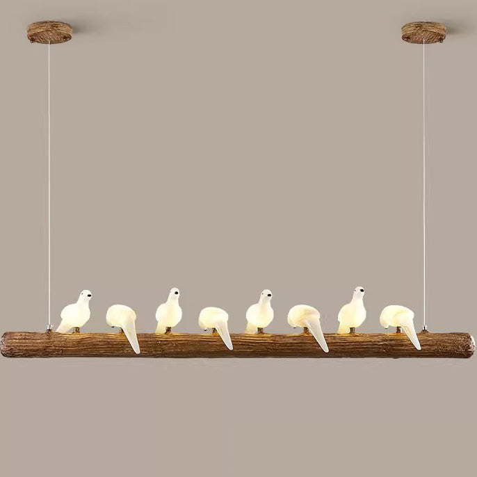 Vintage Resin Imitation Branch Bird Chandelier - 3/5/8/6/11/17-Light Island Light for Living Room