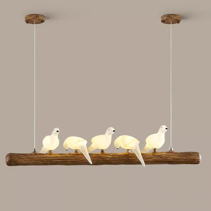 Vintage Resin Imitation Branch Bird Chandelier - 3/5/8/6/11/17-Light Island Light for Living Room