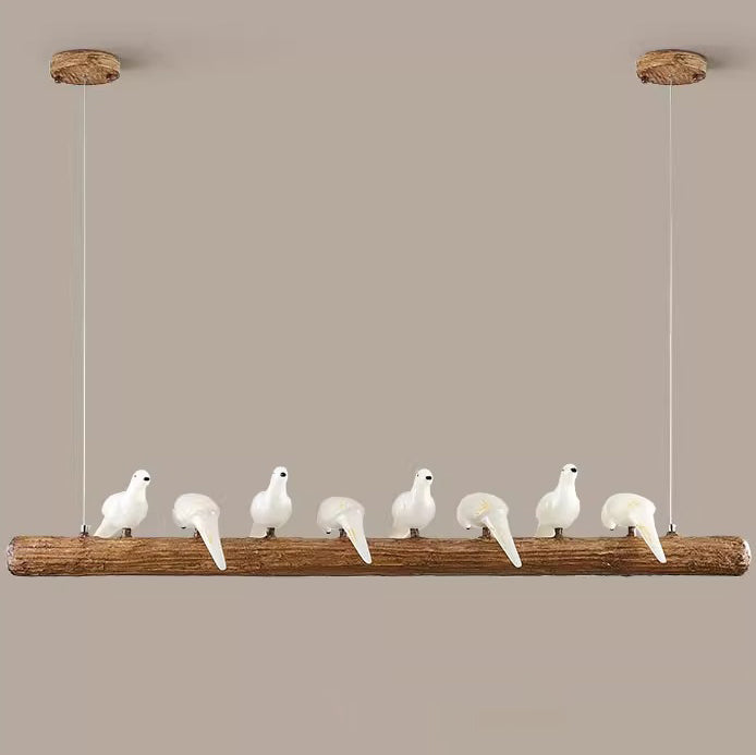 Vintage Resin Imitation Branch Bird Chandelier - 3/5/8/6/11/17-Light Island Light for Living Room