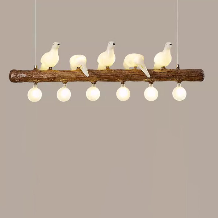 Vintage Resin Imitation Branch Bird Chandelier - 3/5/8/6/11/17-Light Island Light for Living Room