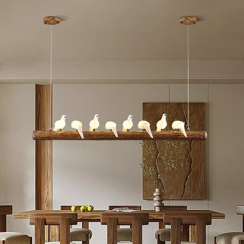 Vintage Resin Imitation Branch Bird Chandelier - 3/5/8/6/11/17-Light Island Light for Living Room