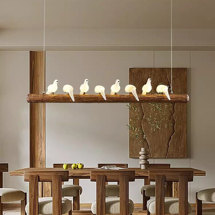 Vintage Resin Imitation Branch Bird Chandelier - 3/5/8/6/11/17-Light Island Light for Living Room