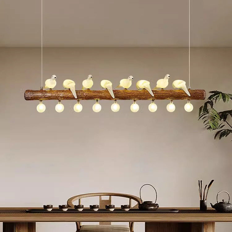 Vintage Resin Imitation Branch Bird Chandelier - 3/5/8/6/11/17-Light Island Light for Living Room